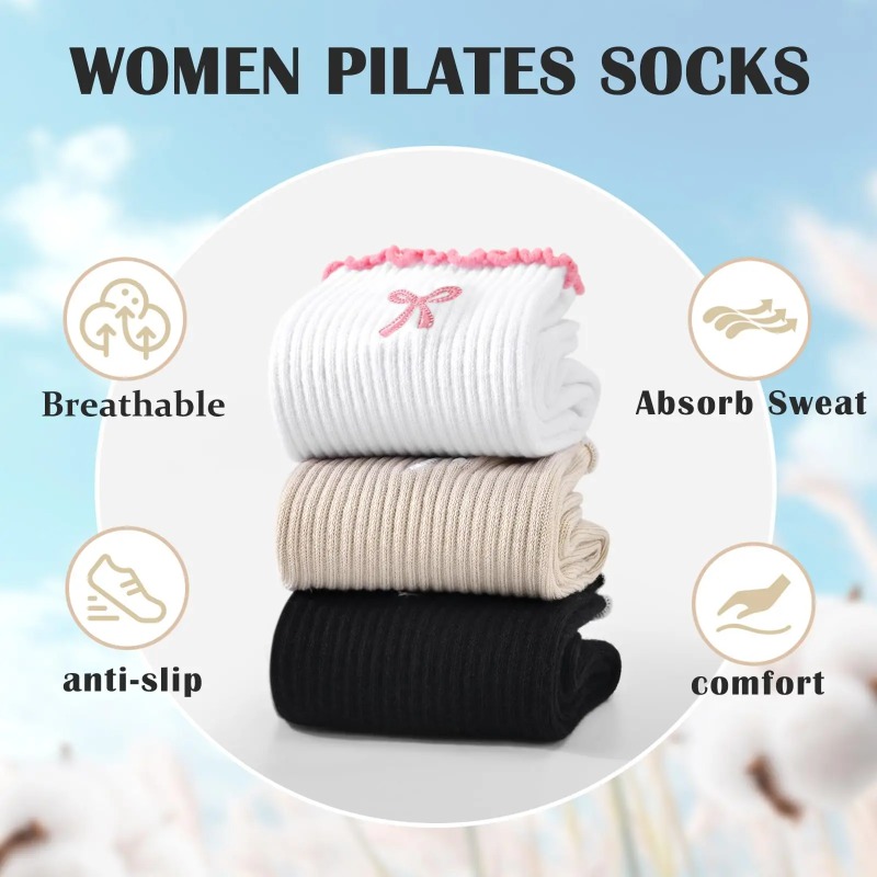 Fitness Yoga Pilates - Profesyonel Yoga Çorapları, Pamuklu Kayışlı Silikon