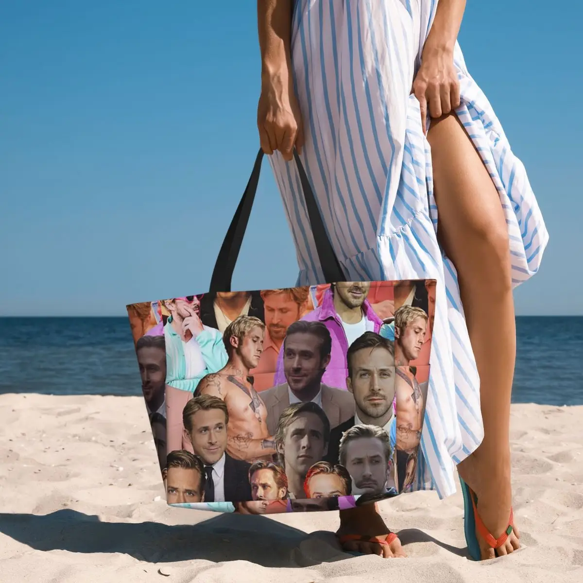 Yoga Fitness Gym Photos - Ryan Gosling Fotoğraf Kolajı Plaj Çantası